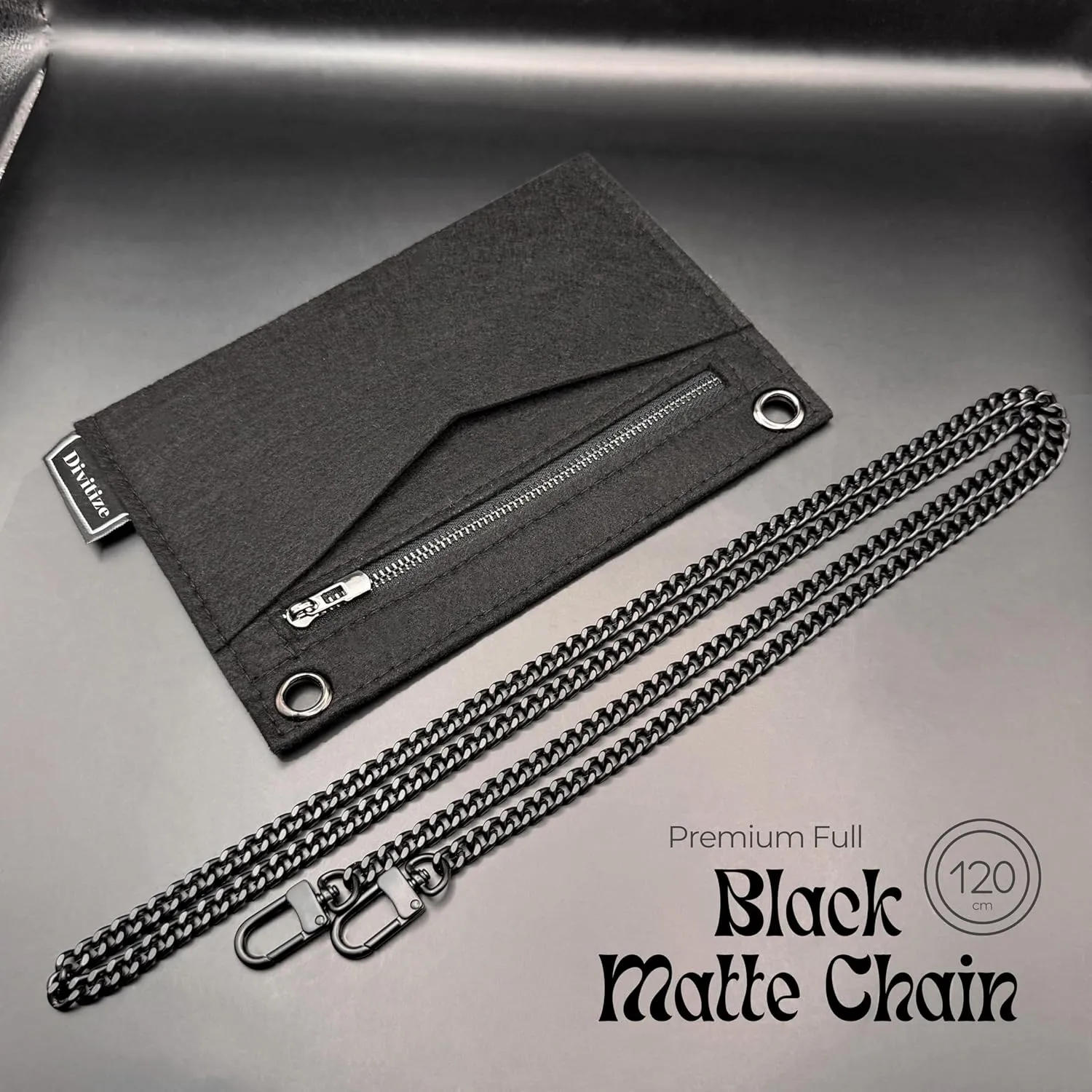 Conversion Kit compatible with Monogram Clutch, Insert with 120cm - 47" inches Matte Black Chain, Wristlet Insert Wallet on Chain (Eclipse Noir (Deep Black Insert   Black Chain))