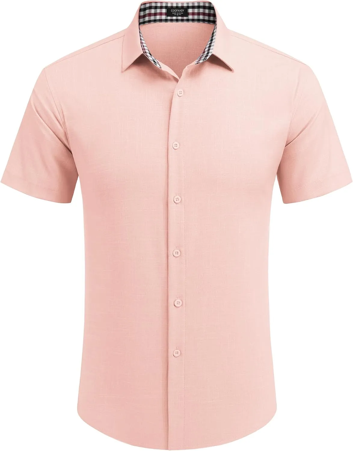 COOFANDY Mens Linen Shirt Short Sleeve Button Down Shirts Casual Plaid Collar Summer Beach Shirts