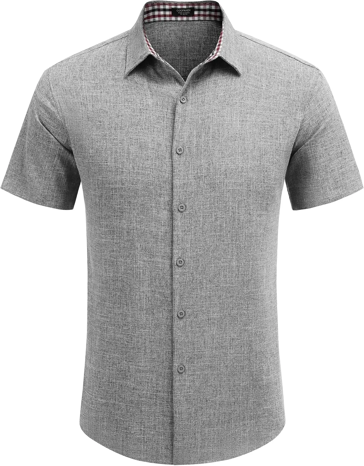 COOFANDY Mens Linen Shirt Short Sleeve Button Down Shirts Casual Plaid Collar Summer Beach Shirts