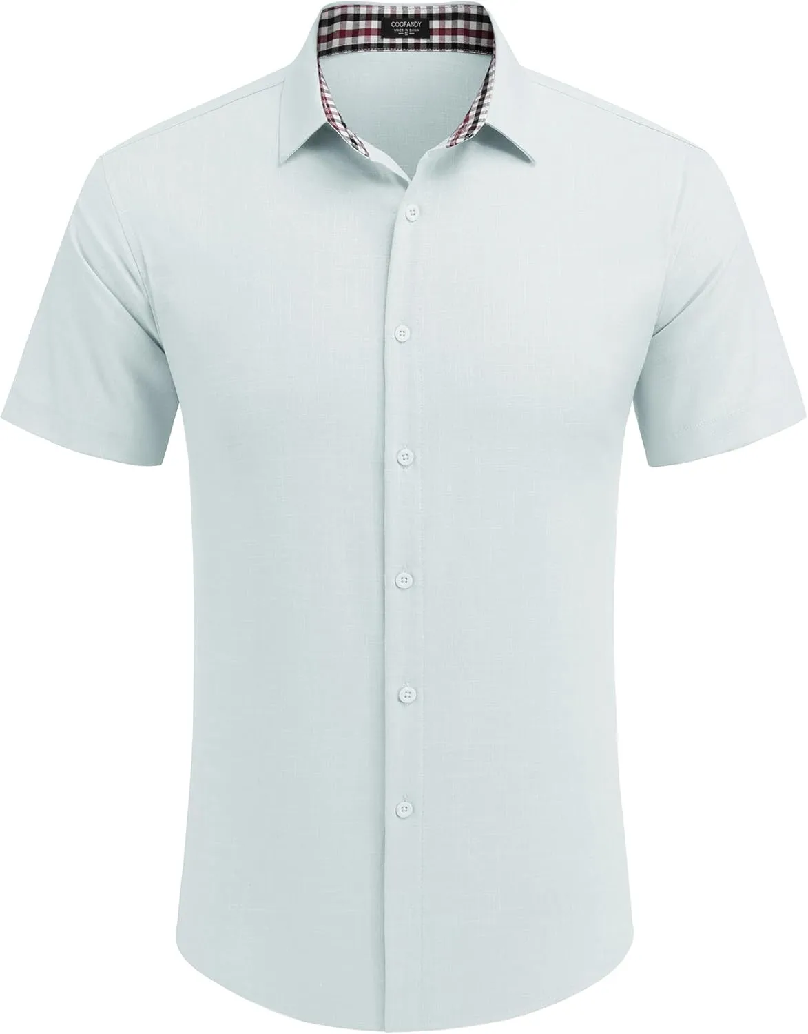 COOFANDY Mens Linen Shirt Short Sleeve Button Down Shirts Casual Plaid Collar Summer Beach Shirts