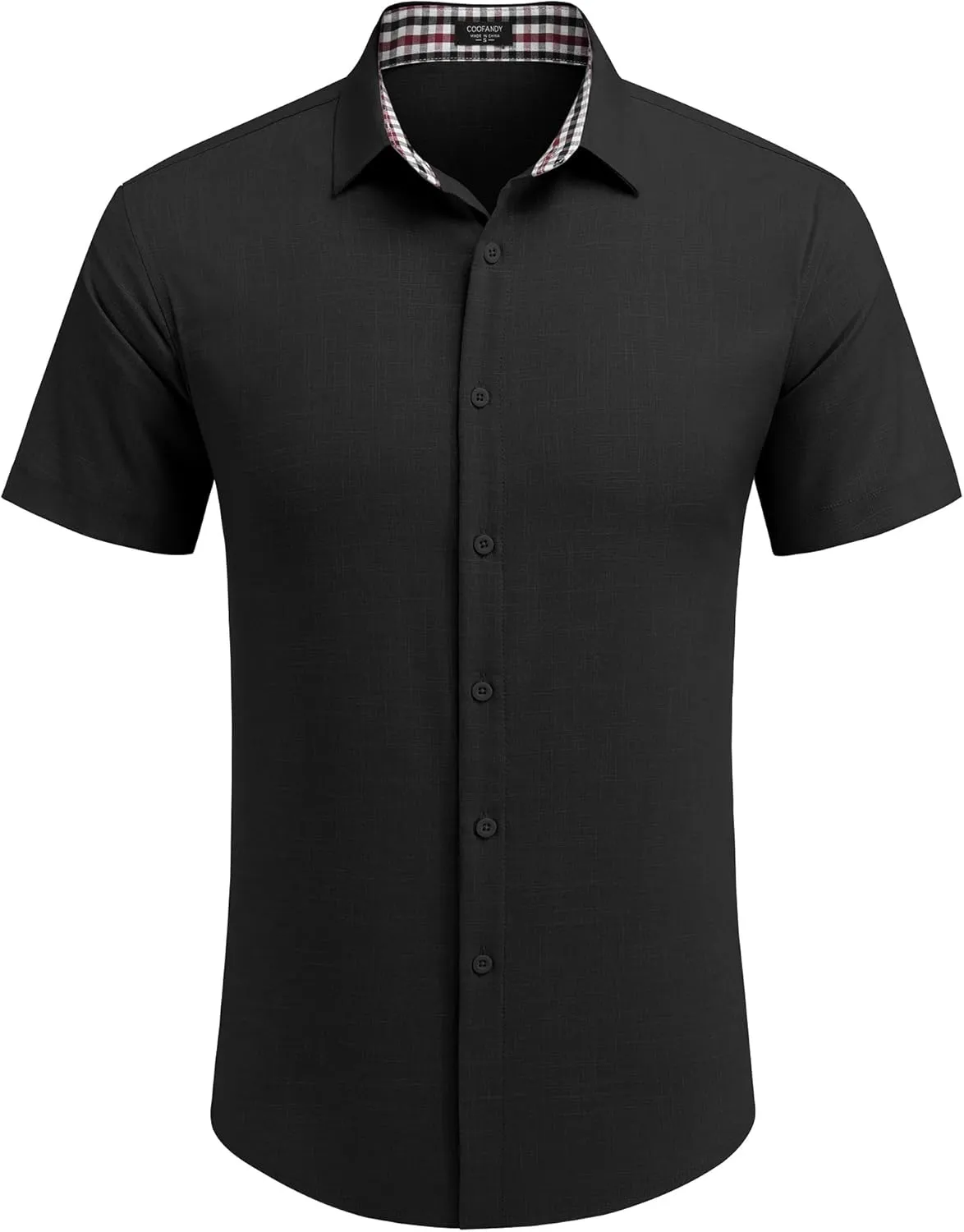COOFANDY Mens Linen Shirt Short Sleeve Button Down Shirts Casual Plaid Collar Summer Beach Shirts