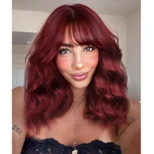 Cosplay Wigs for Women Red Bob Short Wavy Wig Shoulder Length Wine Red Bob Curly Wigs Women's Charming Synthetic Wigs (Burgundy)