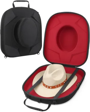 Cowboy Hat Box - Crush Proof Travel Hat Carrier Case - Hat Storage for Cowboy, Panama, Tweed & Fedora Hats - Hard Shell Cowboy Hat Storage with Carrying Handle, Shoulder and Luggage Strap - Red