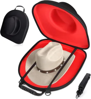 Cowboy Hat Travel Case - Crush Proof Hat Box for Cowboy, Panama & Fedora Hats, Hat Storage with Carrying Handle, Shoulder and Luggage Strap, Hat Organizer Gifts for Men & Women (Red)