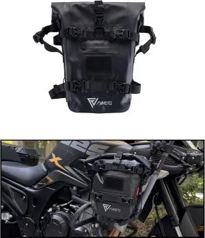 Crash Bar Bag, Motorcycle Bag, Black, 7-9L, Reflective Mark, PVC, Strap Mount, Adjustable, Buckle, Compatible with Bicycle, Motorcycle, ATV