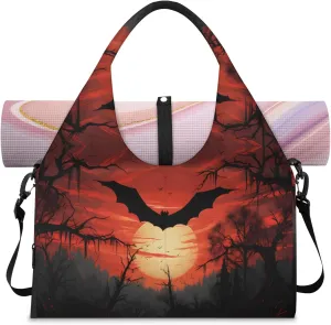 Creepy blood red bat Women's Yoga Gym Bag - Adjustable shoulder strap with shoe compartment, large gym bag with multiple pockets for yoga mat, gym equipment and travel accessories