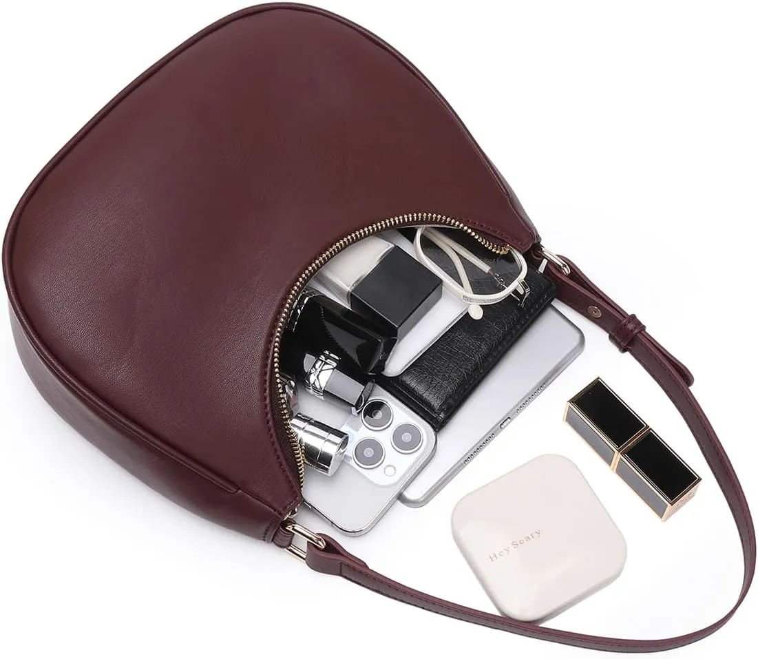 Crescent Shoulder Bags for Women Cute Hobo Tote Handbag Under the Arm Purses Mini Clutch Purse with Zipper Closure