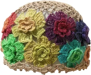 Crochet Beanie Hat for Women Men Y2k Floral Boho Knitted Beanie Cotton Flower Patterned Slouchy Skull Cap Lace Head Wrap