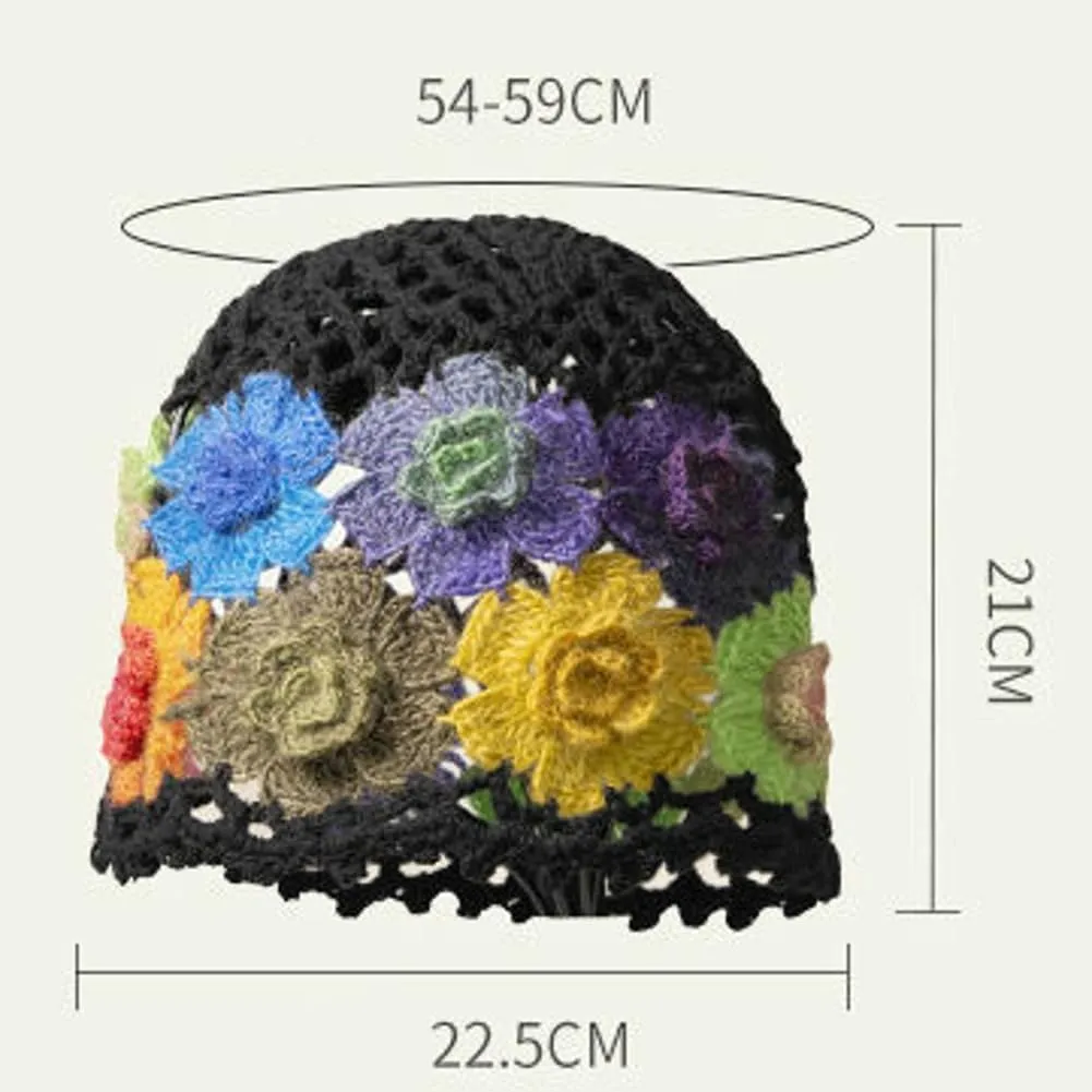 Crochet Beanie Hat for Women Men Y2k Floral Boho Knitted Beanie Cotton Flower Patterned Slouchy Skull Cap Lace Head Wrap