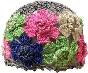Crochet Beanie Hat for Women Men Y2k Floral Boho Knitted Beanie Cotton Flower Patterned Slouchy Skull Cap Lace Head Wrap