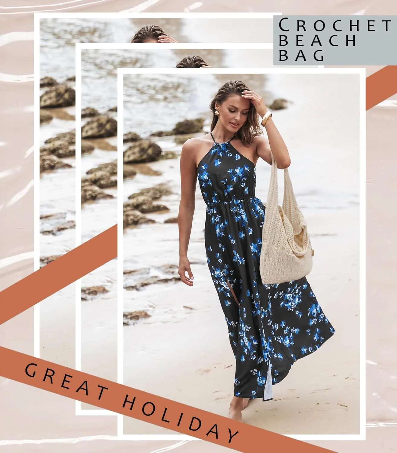 Crochet Tote Bag with Macrame Hat Clip for Travel Women Summer Beach Bag Aesthetic Knit Bag Cute Shoulder Bags