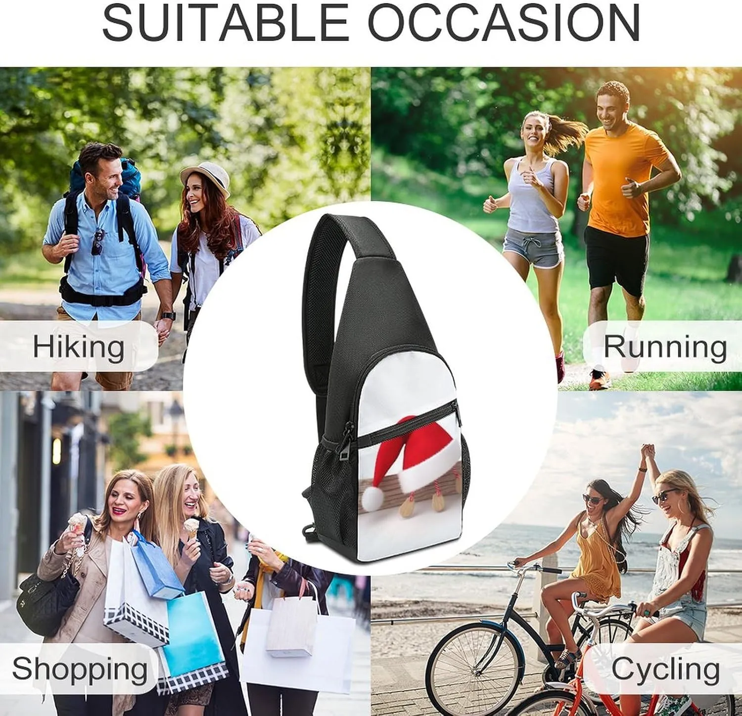 Crossbody Bag Travel Sling Bag for Men Small Sling Backpack Christmas Hat Chest Bag Shoulder Bag for Outdoor