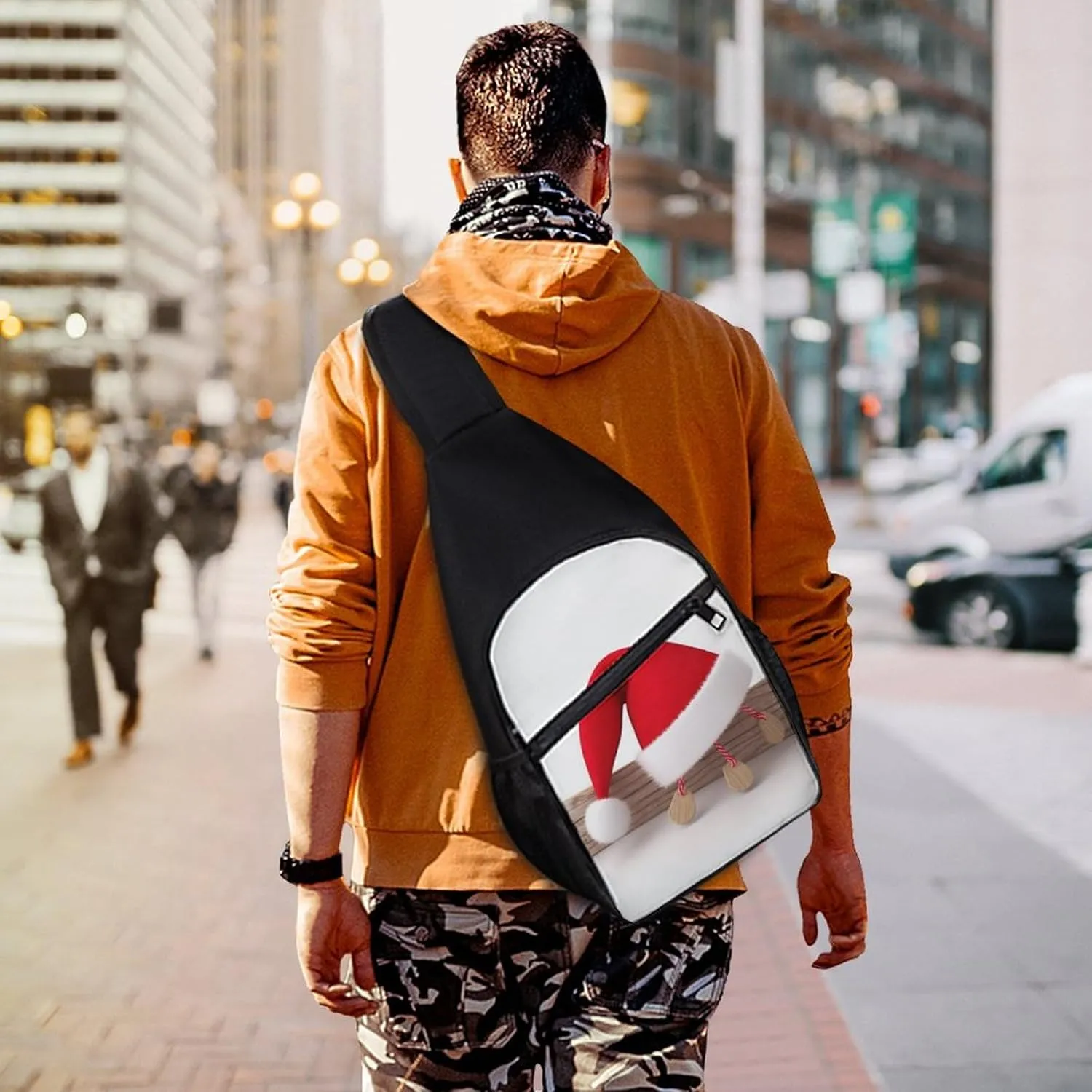 Crossbody Bag Travel Sling Bag for Men Small Sling Backpack Christmas Hat Chest Bag Shoulder Bag for Outdoor