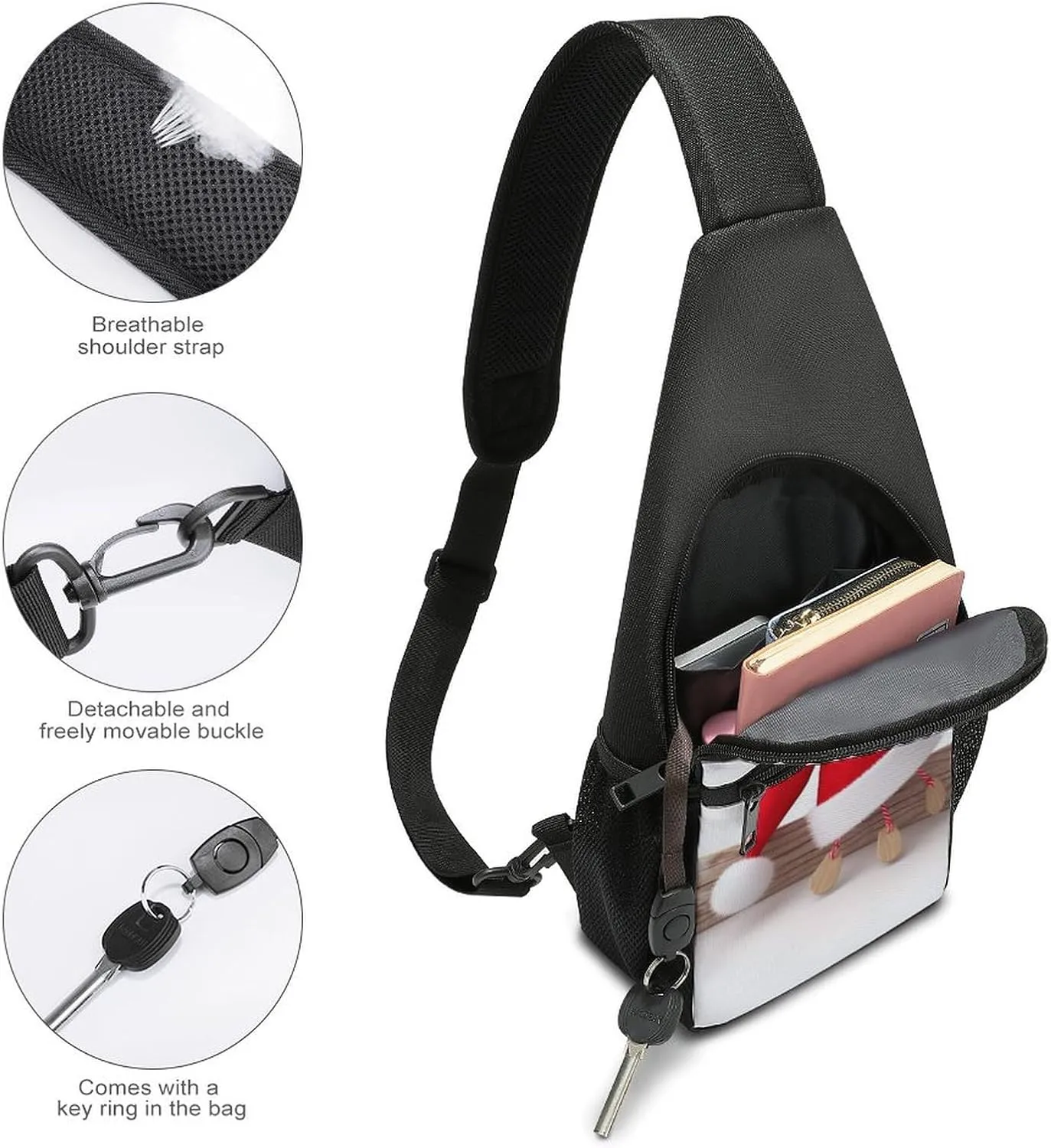 Crossbody Bag Travel Sling Bag for Men Small Sling Backpack Christmas Hat Chest Bag Shoulder Bag for Outdoor