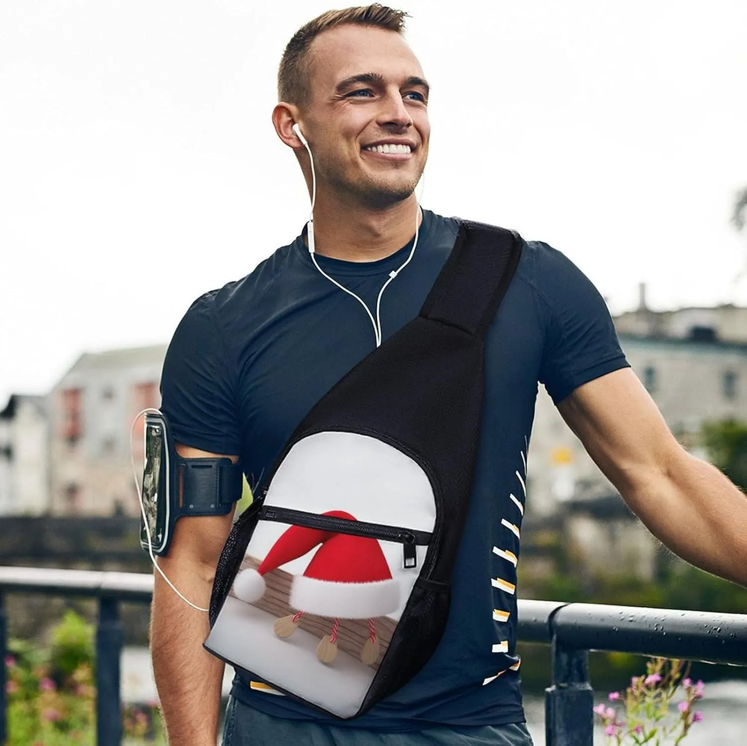 Crossbody Bag Travel Sling Bag for Men Small Sling Backpack Christmas Hat Chest Bag Shoulder Bag for Outdoor