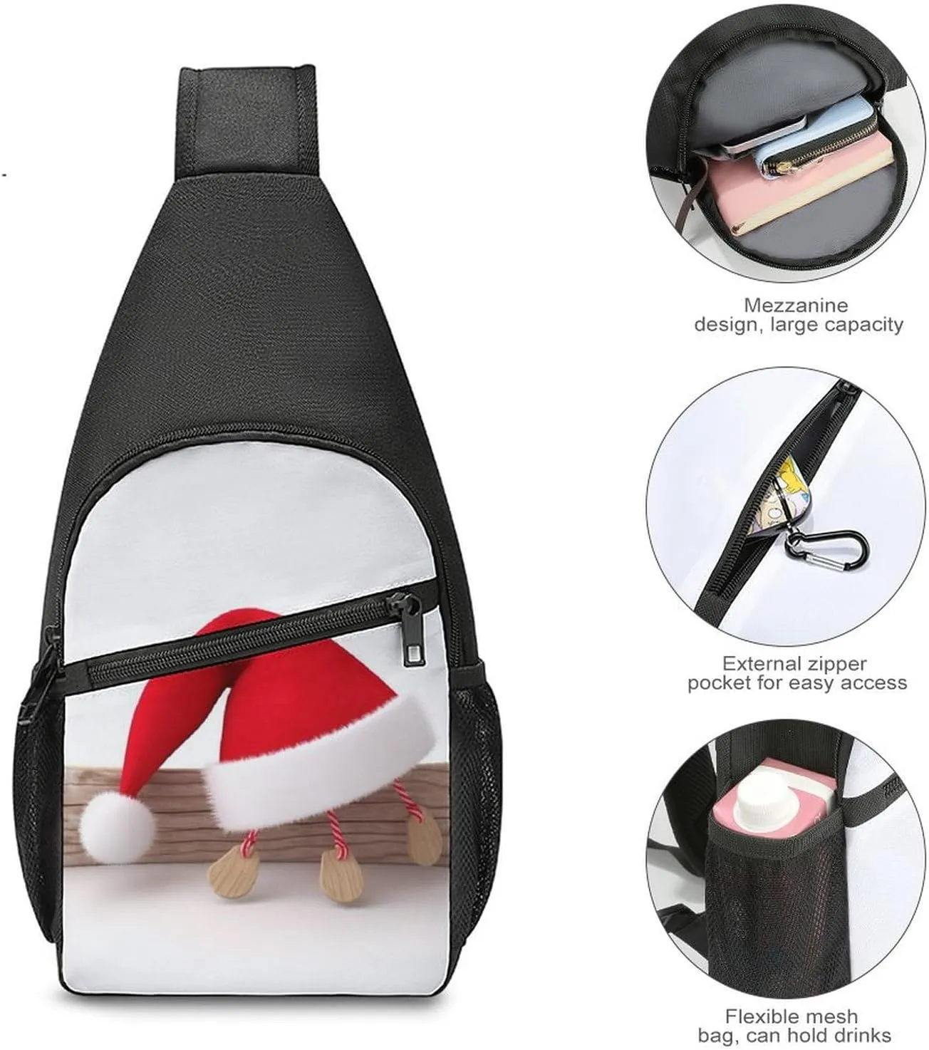 Crossbody Bag Travel Sling Bag for Men Small Sling Backpack Christmas Hat Chest Bag Shoulder Bag for Outdoor