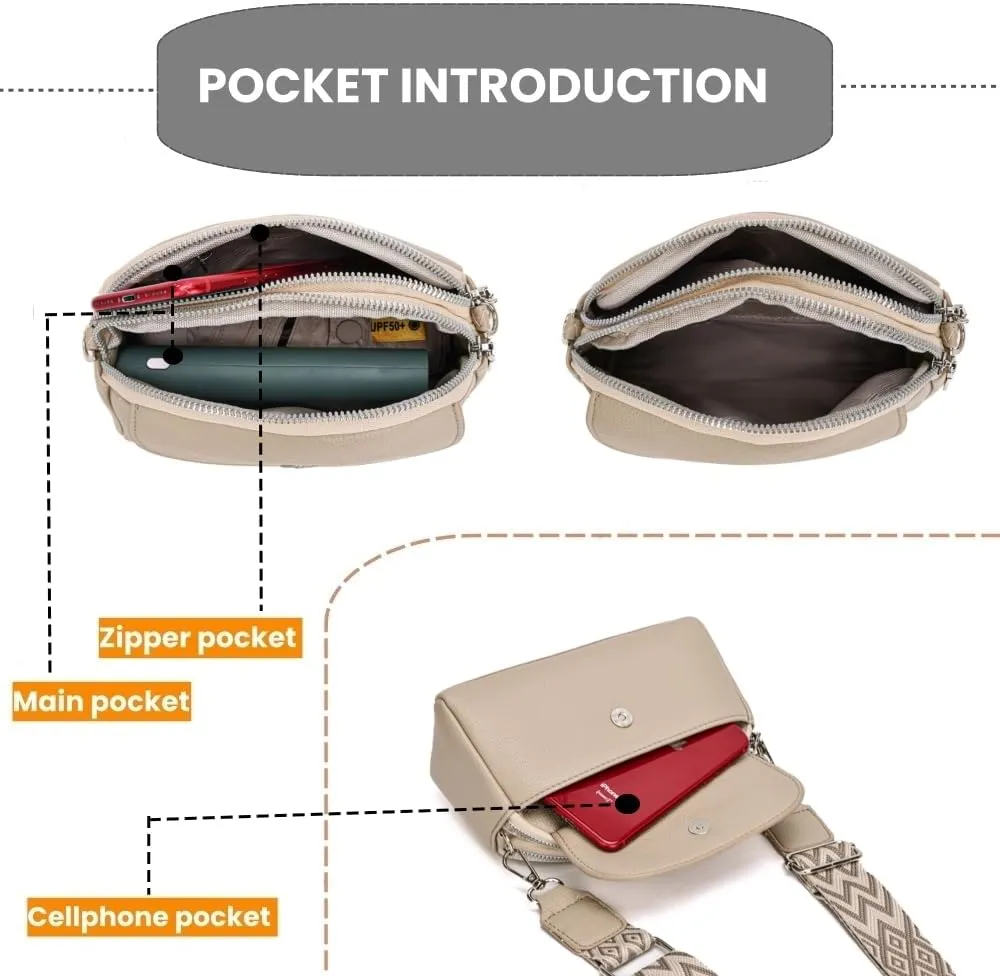Crossbody Bags for Women, Vegan Leather Crossbody Purses with Wide Strap