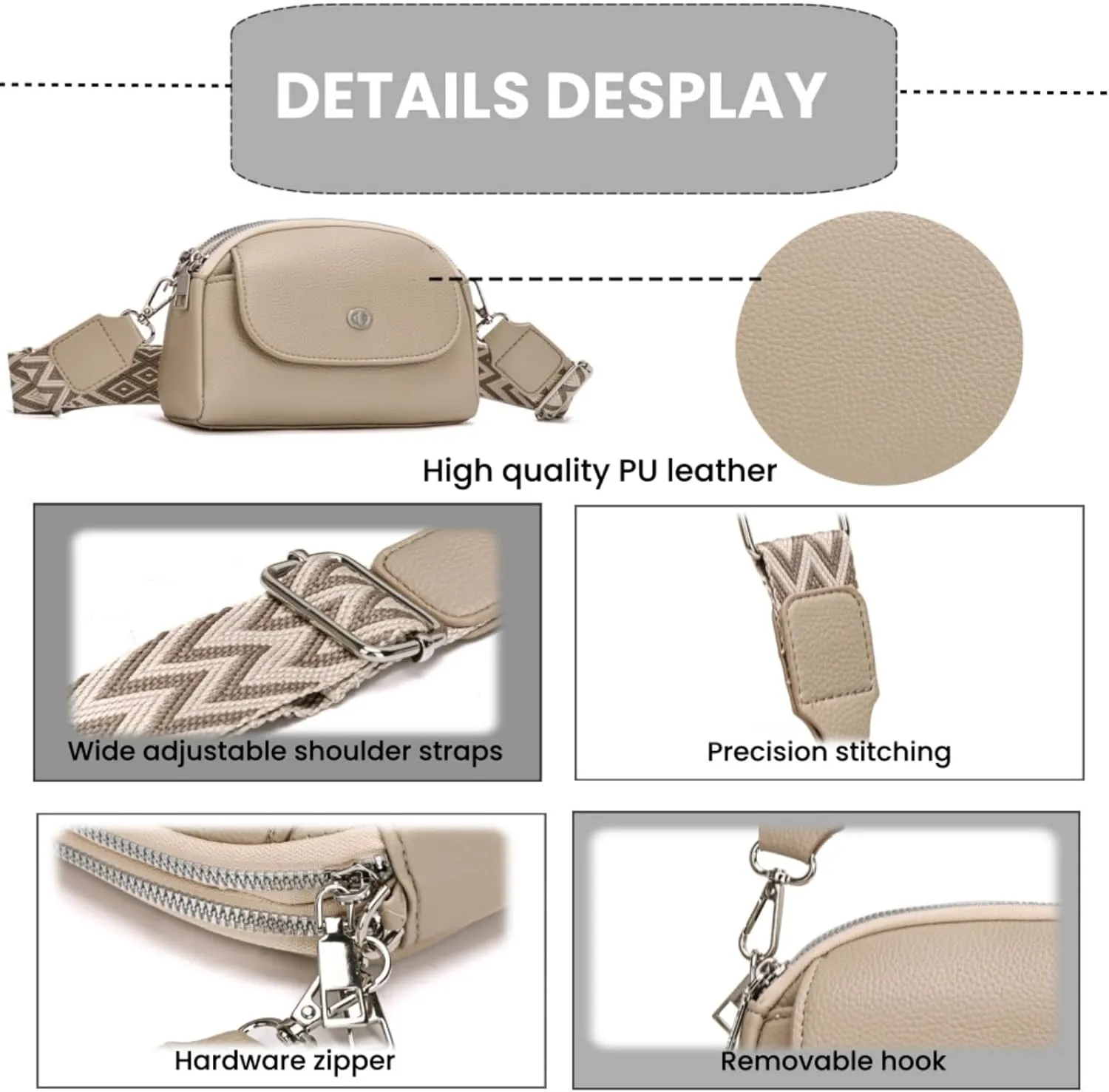 Crossbody Bags for Women, Vegan Leather Crossbody Purses with Wide Strap