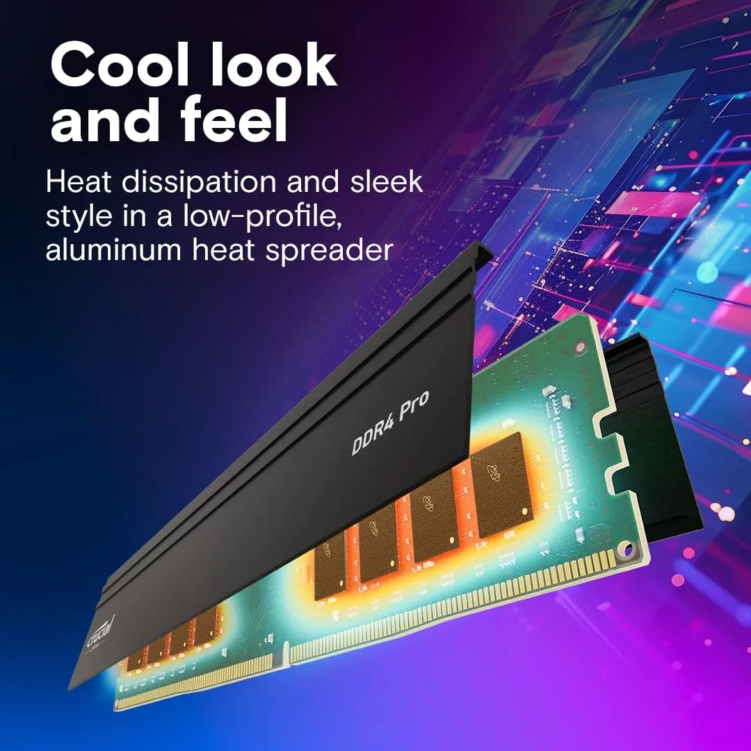 Crucial Pro 64GB DDR4 RAM Kit (2x32GB), 3200MHz (or 3000MHz or 2666MHz) Desktop Memory, Compatible with Intel and AMD Ryzen - CP2K32G4DFRA32A