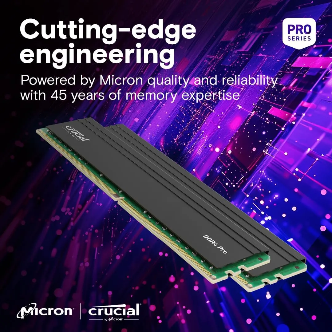 Crucial Pro 64GB DDR4 RAM Kit (2x32GB), 3200MHz (or 3000MHz or 2666MHz) Desktop Memory, Compatible with Intel and AMD Ryzen - CP2K32G4DFRA32A