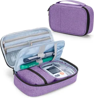 CURMIO Diabetic Supplies Bag for Glucose Meter, Medication and Other Diabetes Care Supplies, Diabetes Travel Organizer Case with Detachable Pouches, Purple (Bag Only)