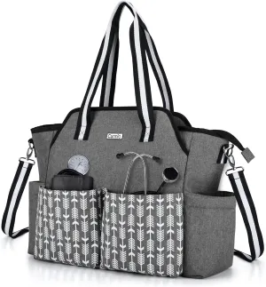 CURMIO Home Health Nurse Bag - Portable Medical Supplies Bag for Home Visits, Clinical Study, Health Care, Gray with Arrow