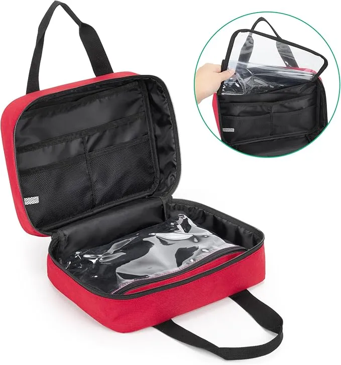 CURMIO Small First Aid Bag, Empty Emergency Trauma Kit Organizer bag for Hiking, Camping, Car, Travel, Home and Outdoor, Red, BAG ONLY, Patent Pending