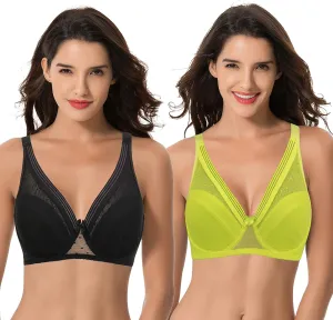 Curve Muse Women's Plus Size Minimizer Unlined Underwire Full Coverage Bra-2 or 3pack