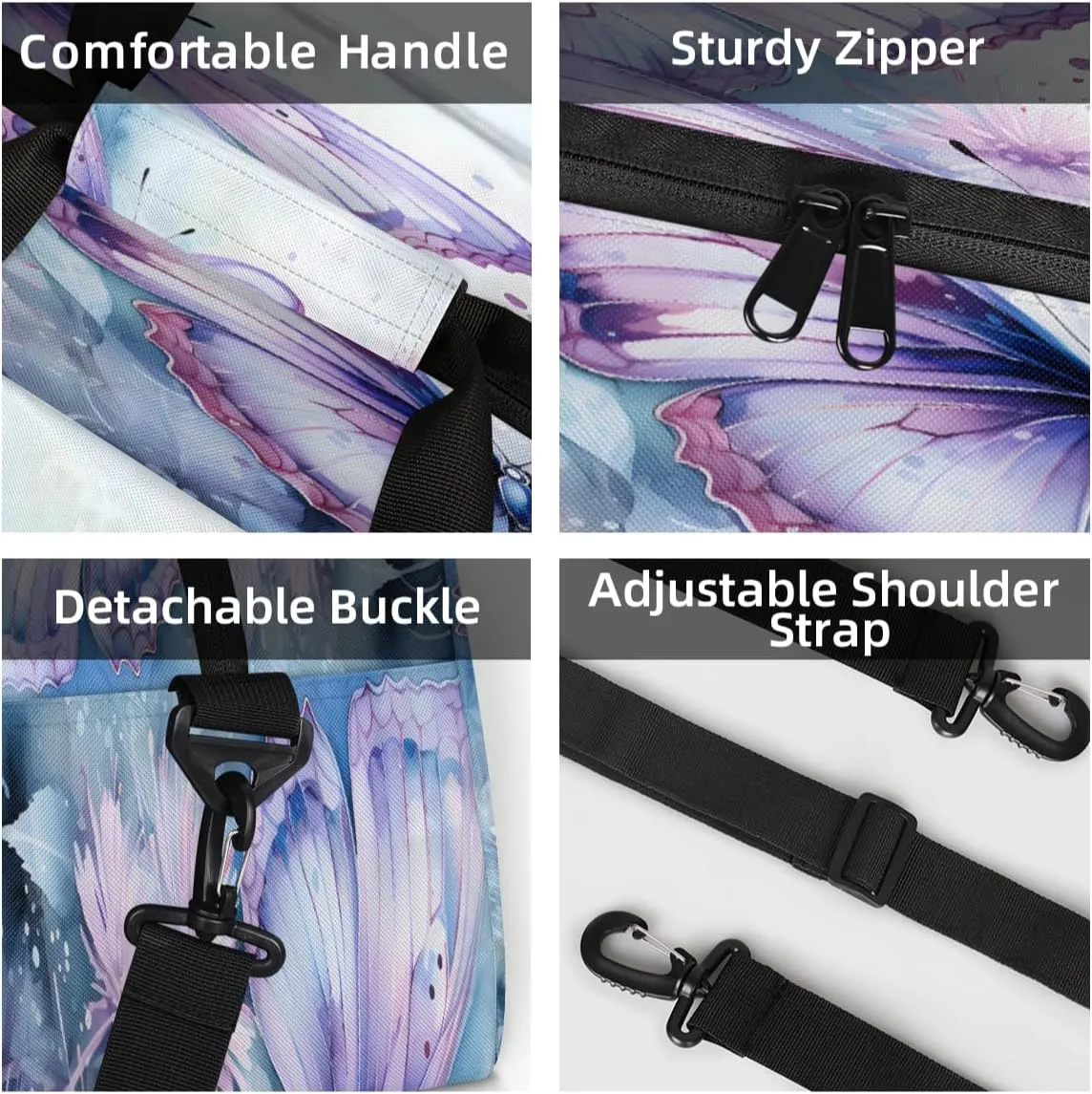 Custom Flowers Butterfies Small Gym Bag 18 inch for Women Men Personalized Purple Flower Carry On Overnight Weekender Bag for Travel Work Dance Sport