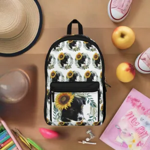 Cute Black Puppy with Sunflower Hat Backpack