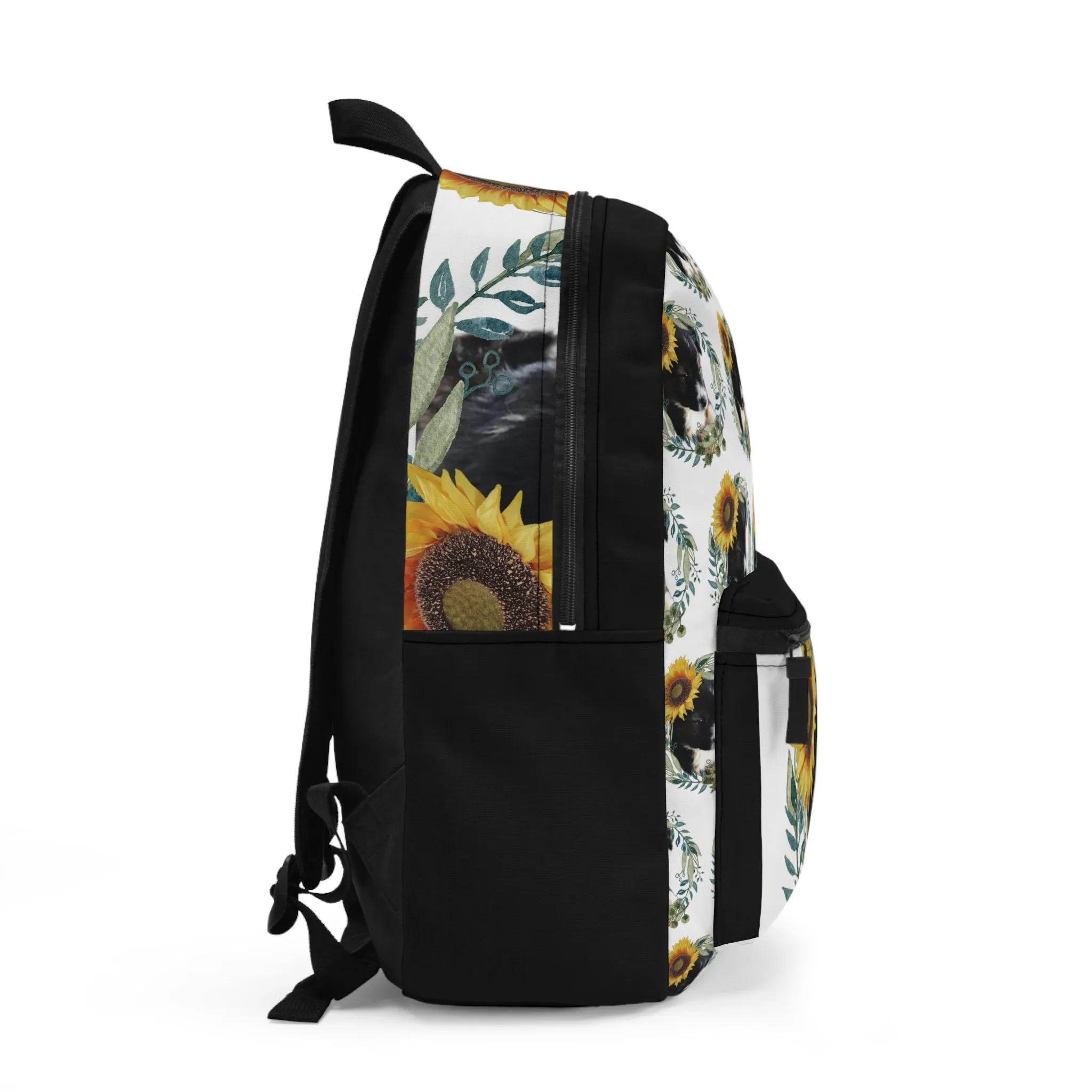 Cute Black Puppy with Sunflower Hat Backpack