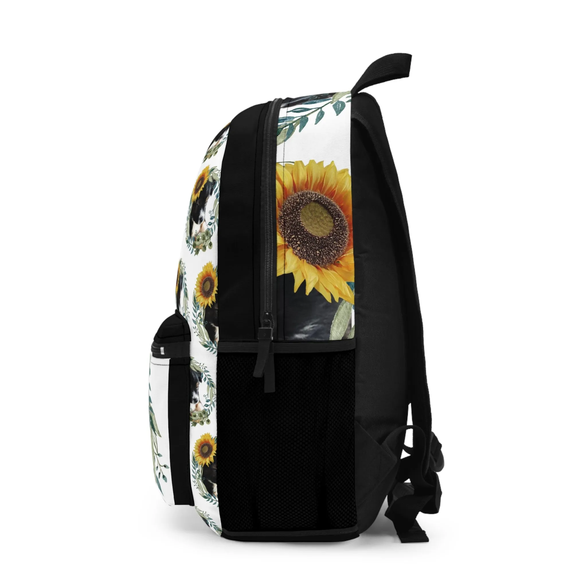 Cute Black Puppy with Sunflower Hat Backpack