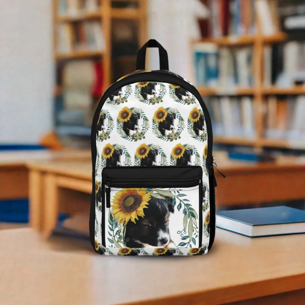 Cute Black Puppy with Sunflower Hat Backpack
