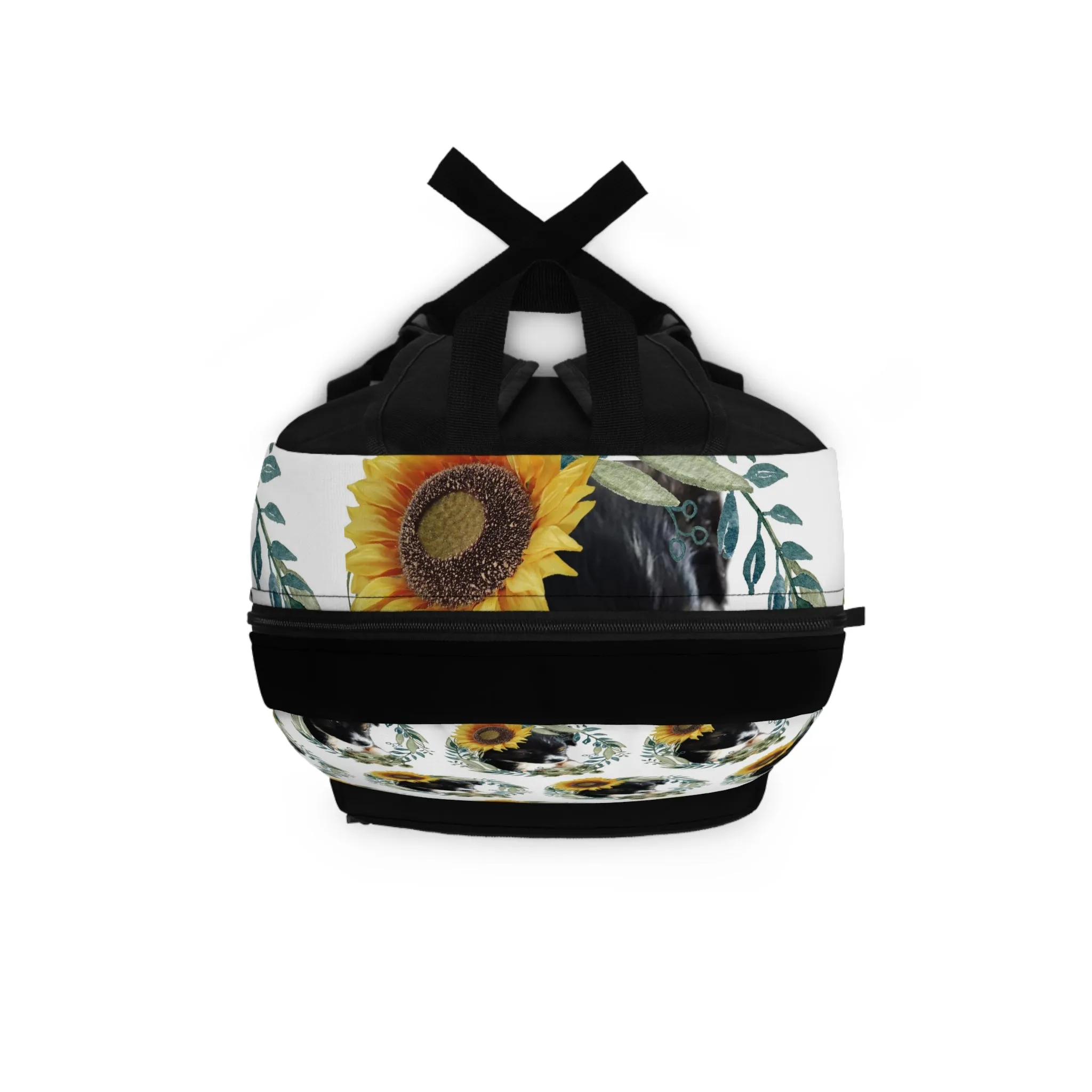 Cute Black Puppy with Sunflower Hat Backpack