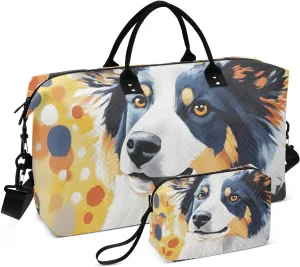 Cute Border Face Duffel Bag for Traveling, Travel Bag Gym Bag, with Multiple Interior Pockets Shoulder Weekender Bag for Women Men with Toiletry Bag 20.5L x 1.9W x 13.8H