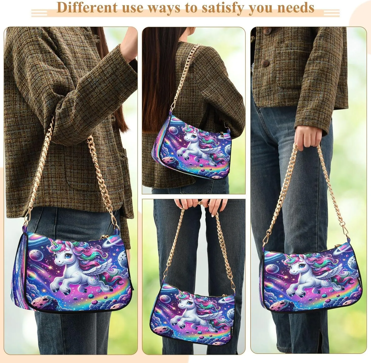 Cute Cartoon Unicorn Galaxy Space Mini Shoulder Purse, Shoulder Bag for Women Trendy