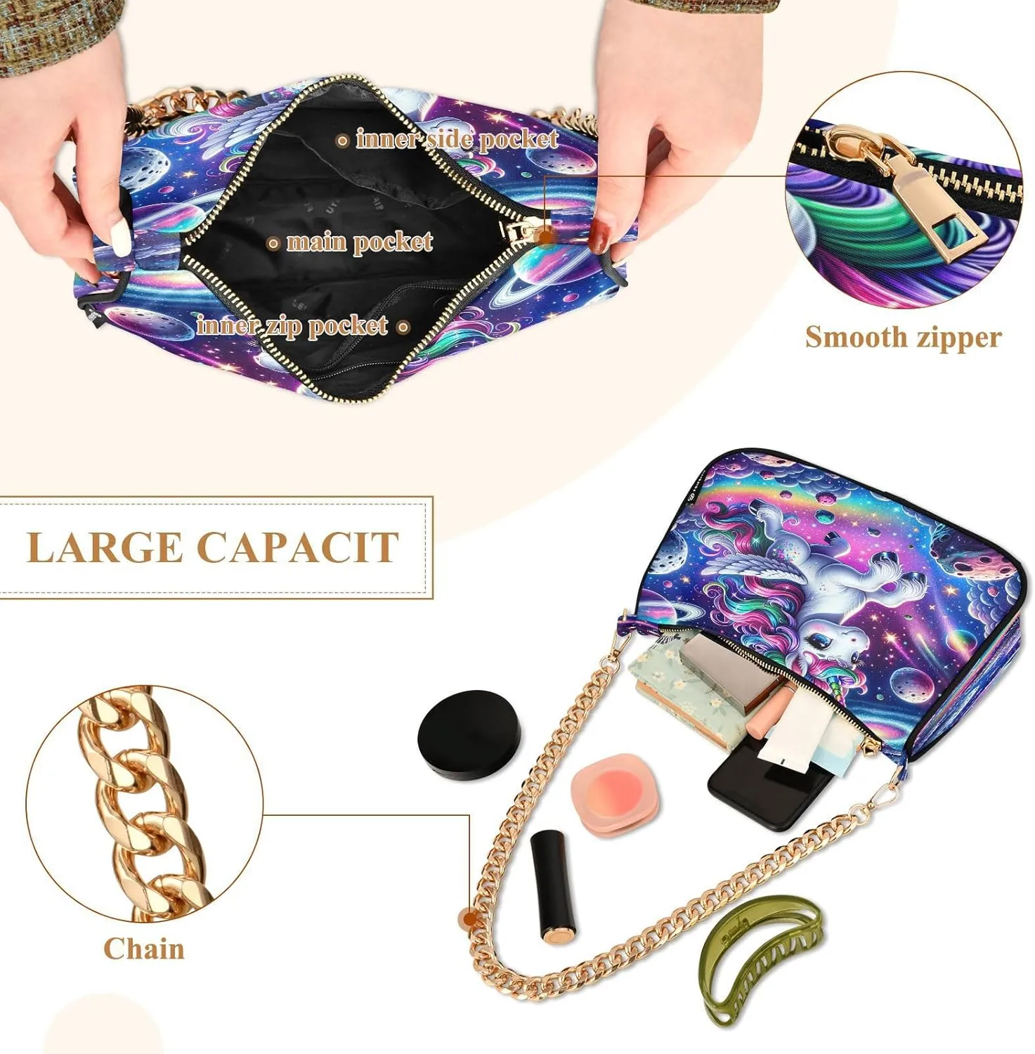 Cute Cartoon Unicorn Galaxy Space Mini Shoulder Purse, Shoulder Bag for Women Trendy
