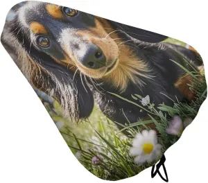 Cute Dachshund Bike Seat Cover Water-Repellent Exercise Bike Seat Cushion Bicycle Saddle Cover with Drawstring Rain Snow Dust Covers for City Mountain Road Biking