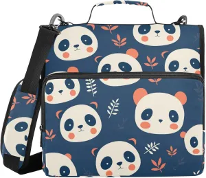 Cute Panda Faces 3 Rings Zippered Binder Bag with Handle Waterproof Document Binder Organizer for Middle School