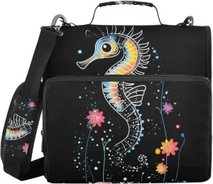 Cute Seahorse Zippered Binder Bag with Shoulder Strap & Handle Easy to Carry 1.5 Inch 3 Rings Storage Bag Portfolio Binder Office Supplies