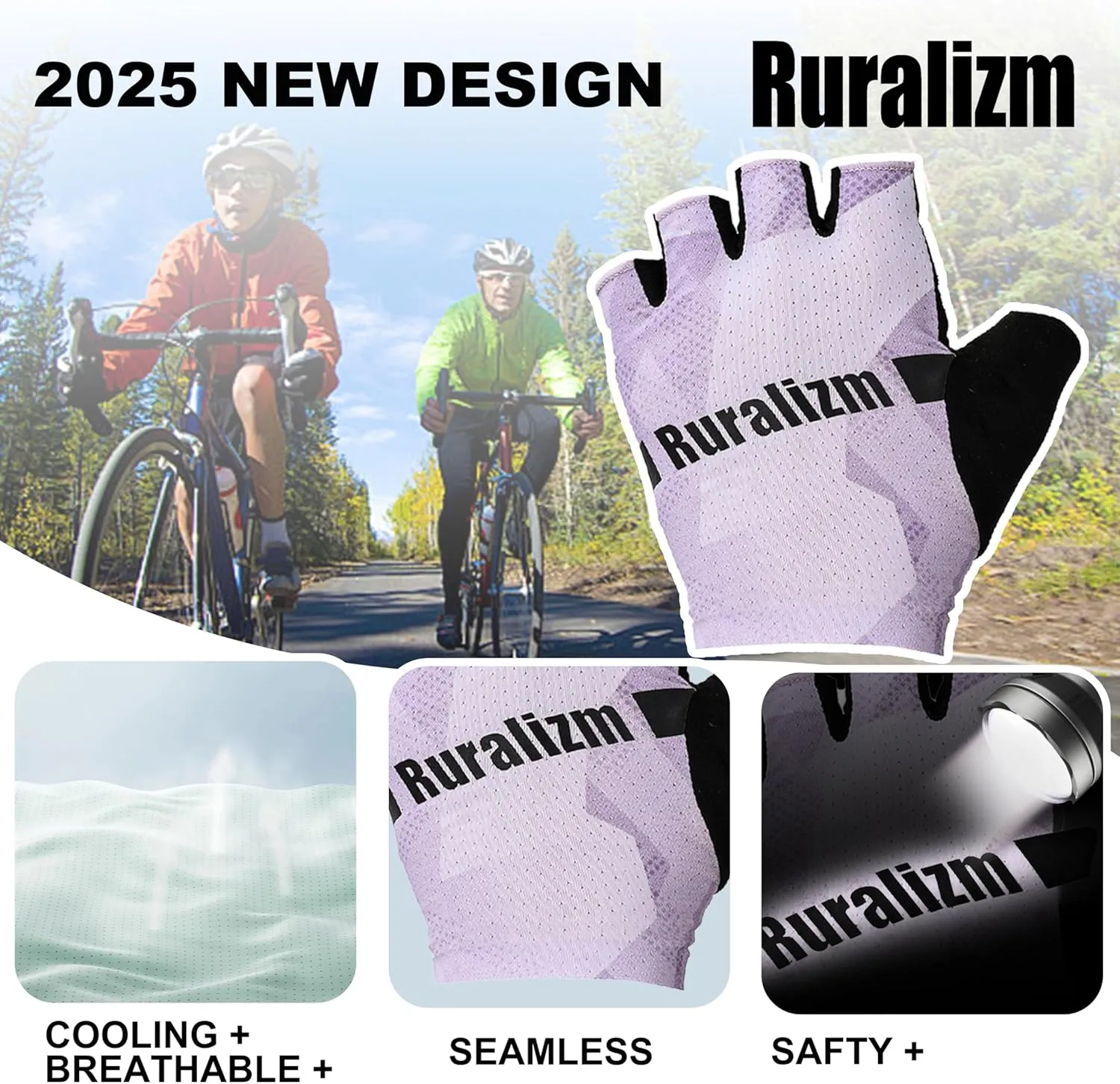 Cycling Bike Gloves for Men Women Anti-Slip Grip Padding Half Finger, Breathable Shock Absorption Fingerless Bicycle Mountain Road Biking Gloves