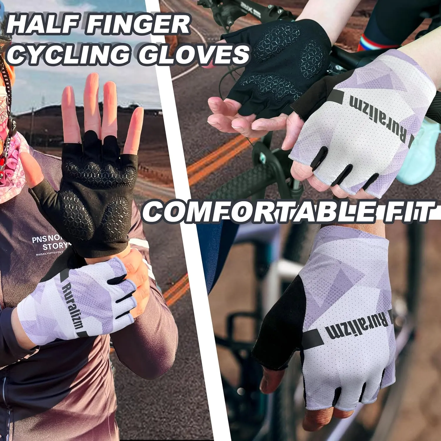 Cycling Bike Gloves for Men Women Anti-Slip Grip Padding Half Finger, Breathable Shock Absorption Fingerless Bicycle Mountain Road Biking Gloves