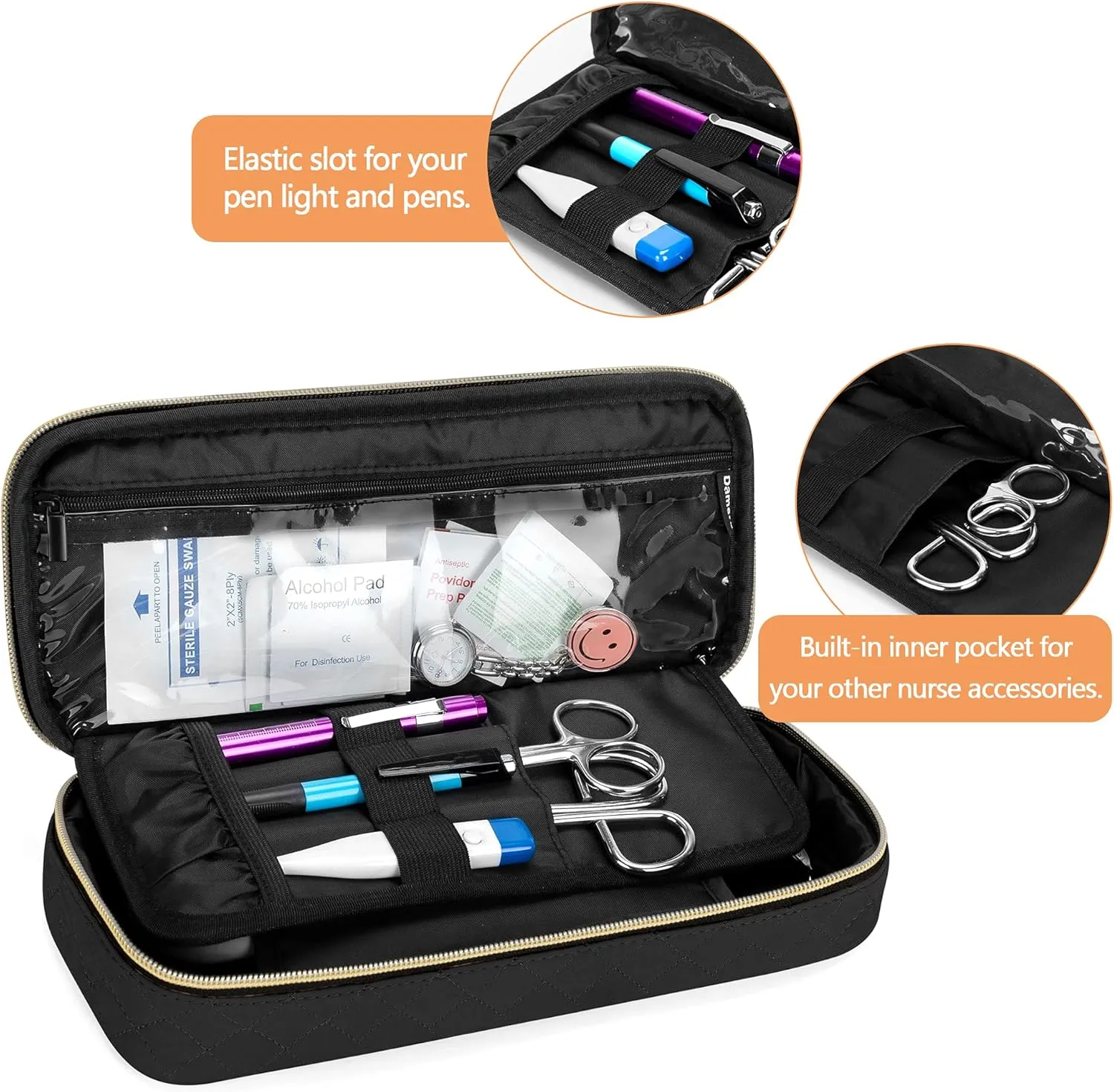 Damero Protective Stethoscope Case with Divider for Nurse Accessories, Stethoscope Carrying Bag Travel Case Compatible with 3M Littmann/ADC/Omron Stethoscope and Others, Black