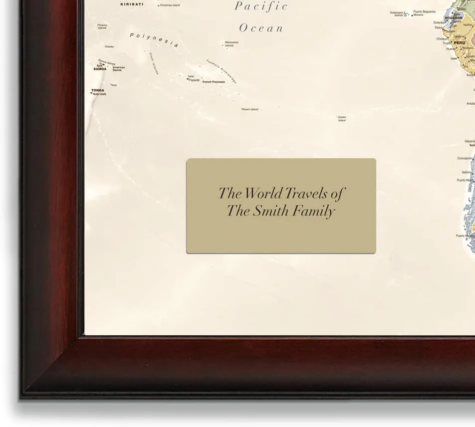 Deluxe Push Pin World Map | Premium Wood Frame | Personalized Gift Map | Handmade in Minnesota | 33" x 21"