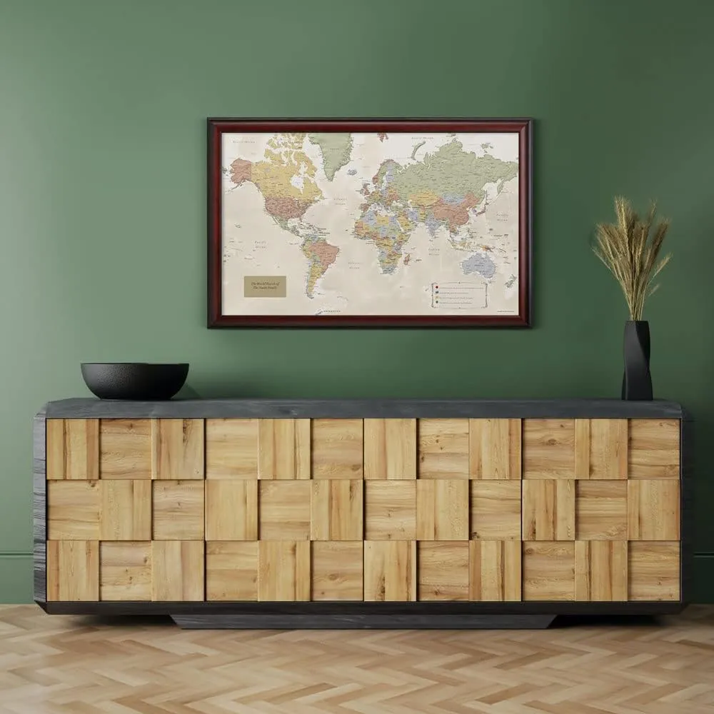 Deluxe Push Pin World Map | Premium Wood Frame | Personalized Gift Map | Handmade in Minnesota | 33" x 21"