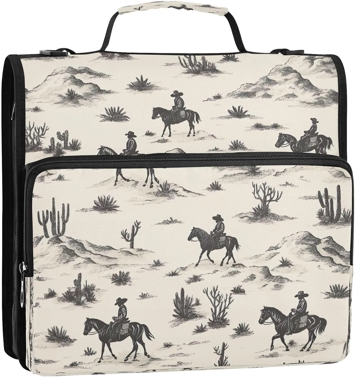 Desert Horseback Riding 3 Ring Binder,500 Sheets Capacity Zipper Binder Organizer with Shoulder Strap & Handle