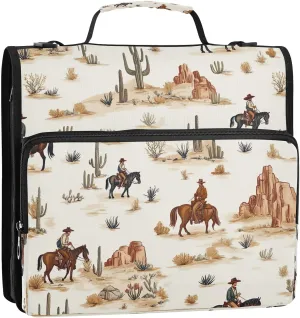 Desert Horseback Riding 3 Ring Binder,500 Sheets Capacity Zipper Binder Organizer with Shoulder Strap & Handle