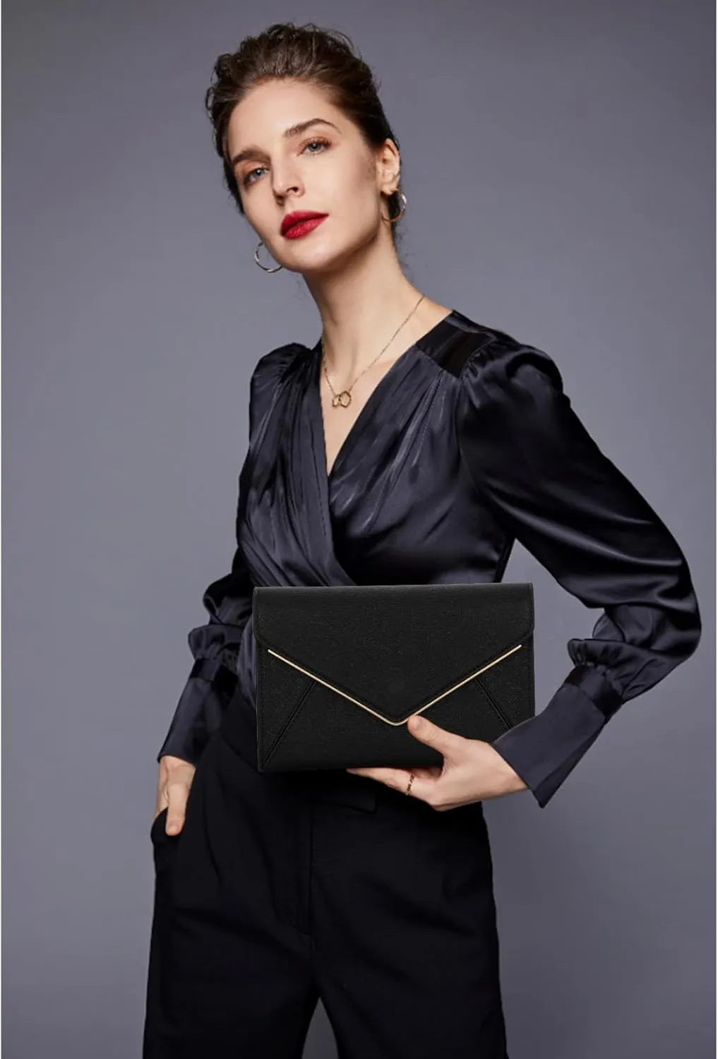 DEXMAY Evening Clutch Handbag for Women Elegant Saffiano PU Leather Envelope Handheld Purse Formal Foldover Dressy Bag