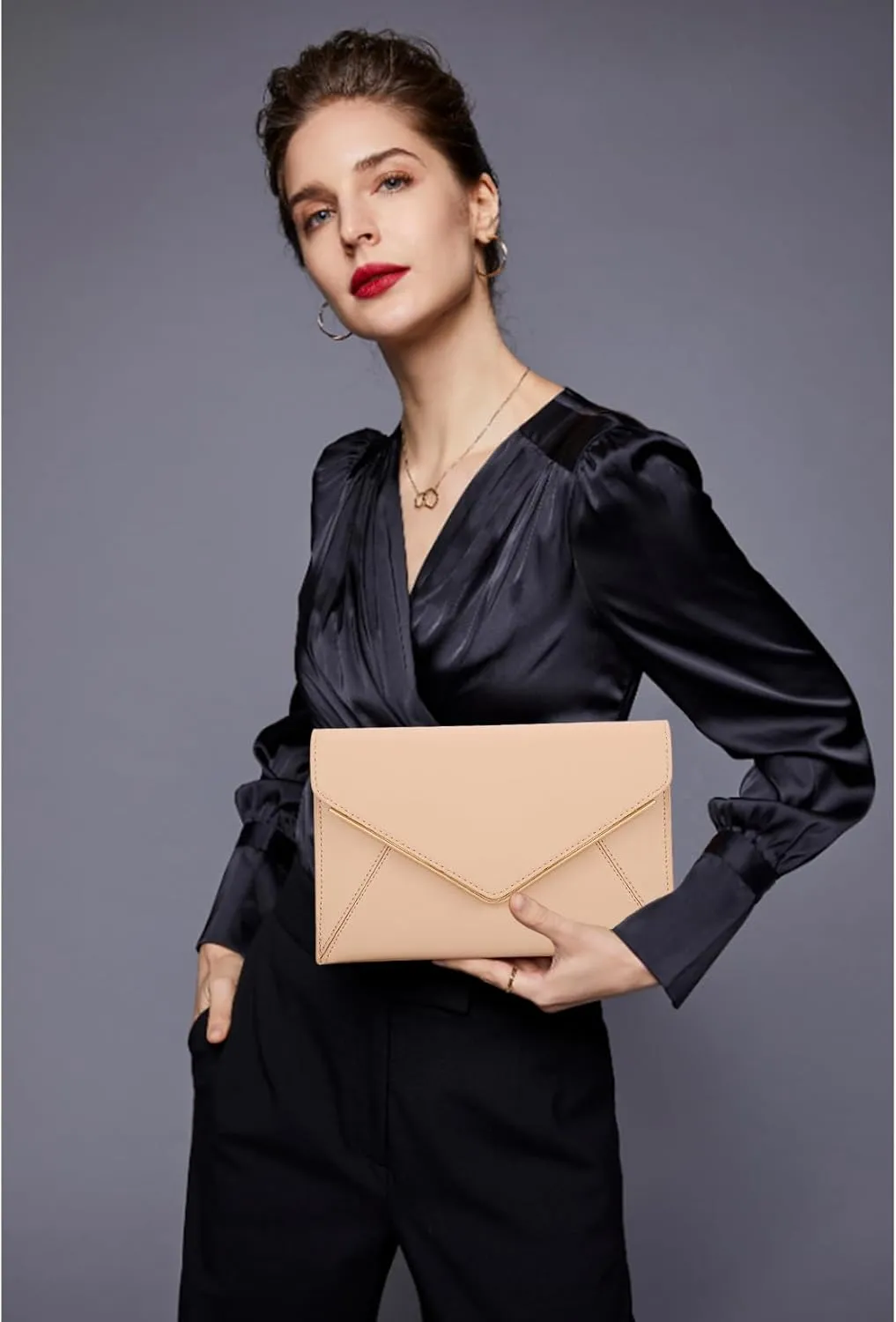DEXMAY Evening Clutch Handbag for Women Elegant Saffiano PU Leather Envelope Handheld Purse Formal Foldover Dressy Bag