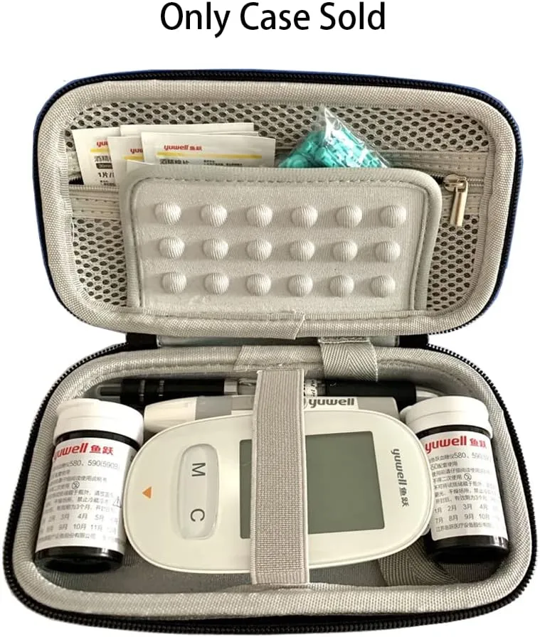 Diabetic Supplies Bag Blood Sugar Test Kit Case Organizer For Blood Glucose Monitor / Meter, Diabetes Test Strips, Lancets, Lancing Device, Insulin Pen, Syringes, Pills, Alcohol Wipe (B-Black, Large)